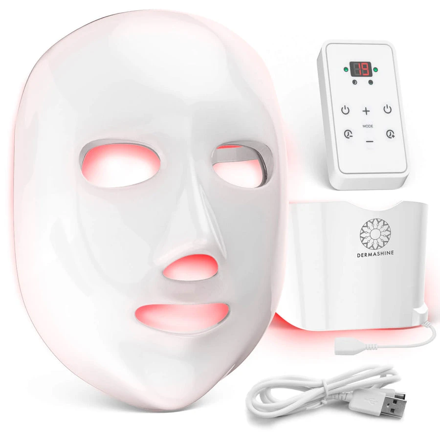 Dermishine Pro 7 Color Wireless LED Face Mask with Neck Attachment | Photon Red Light For Healthy Skin Rejuvenation Therapy | Collagen, Anti Aging, Wrinkles | Korean Skin Care, Facial Skin Care Mask
