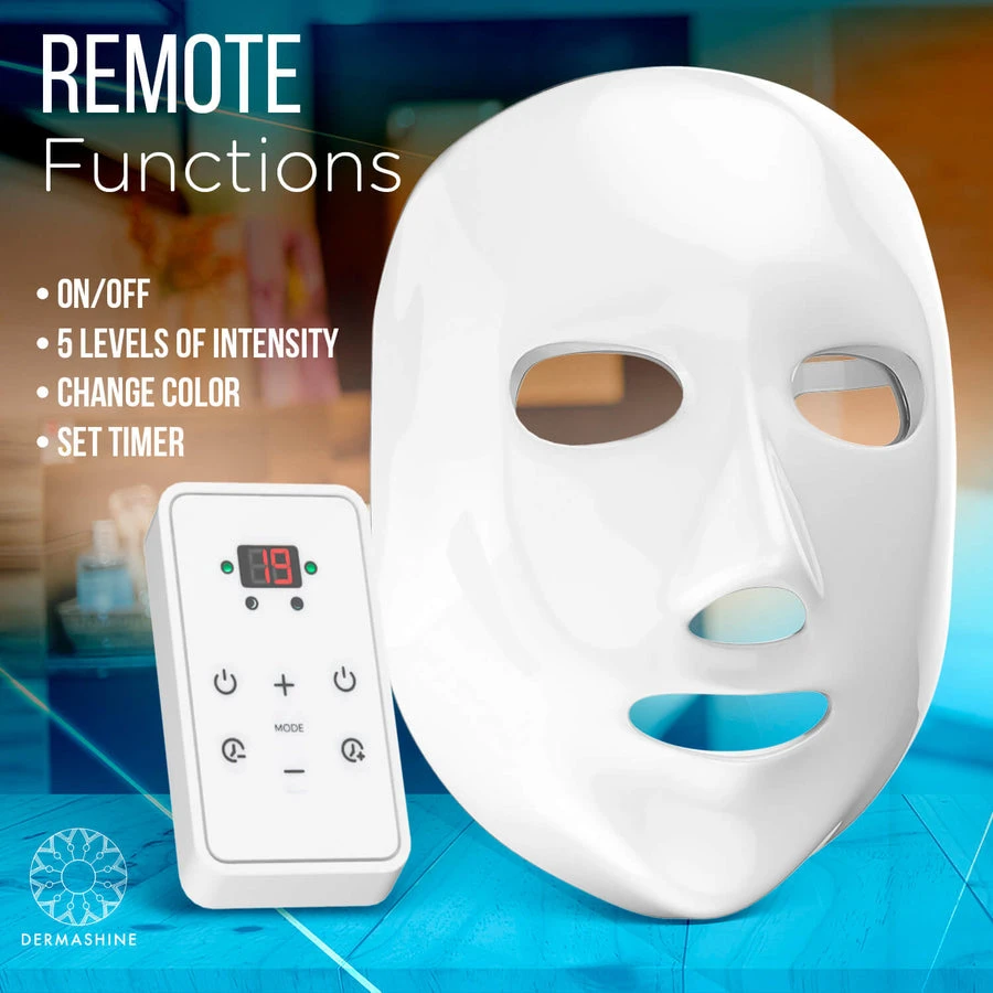 Dermishine Pro 7 Color Wireless LED Face Mask with Neck Attachment | Photon Red Light For Healthy Skin Rejuvenation Therapy | Collagen, Anti Aging, Wrinkles | Korean Skin Care, Facial Skin Care Mask