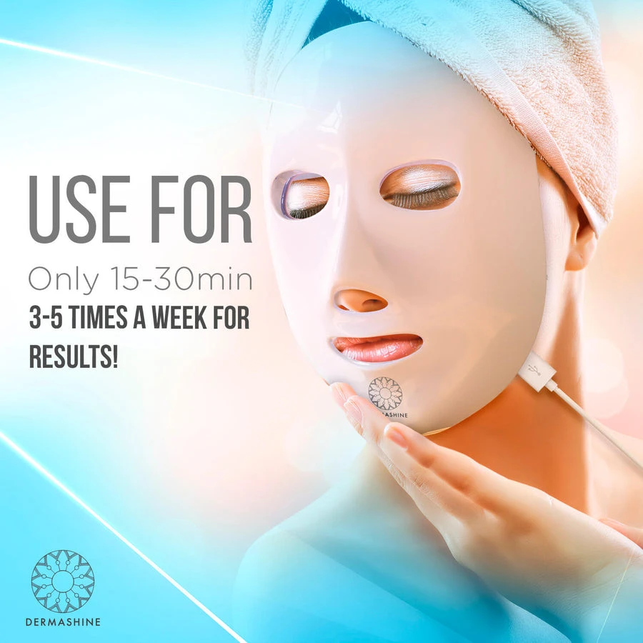 Dermishine Pro 7 Color Wireless LED Face Mask with Neck Attachment | Photon Red Light For Healthy Skin Rejuvenation Therapy | Collagen, Anti Aging, Wrinkles | Korean Skin Care, Facial Skin Care Mask